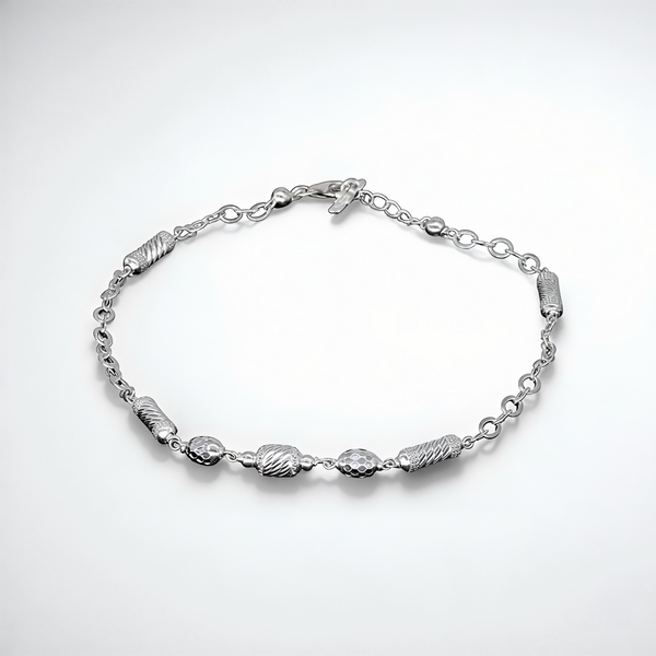 925 Sterling Silver Twisted & Hammered Bead Anklet Pair for Women | 925 Sterling Silver Payal - Tavshan