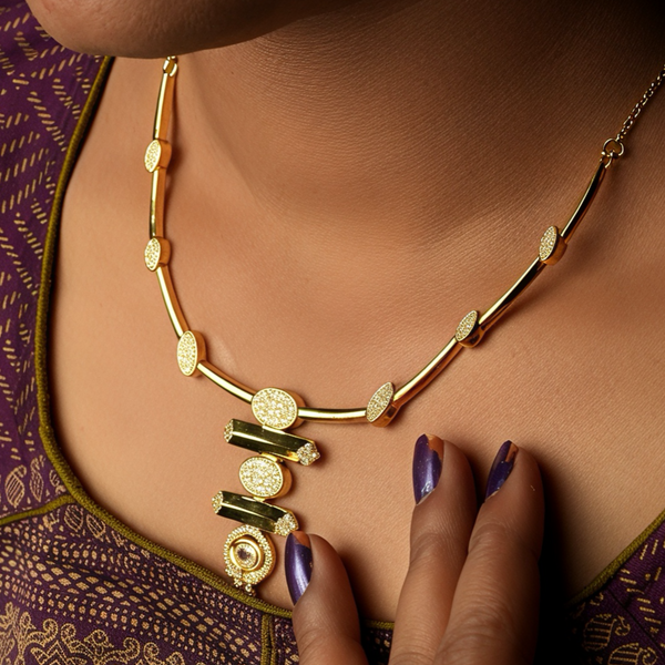 925 Silver Gold-Plated Modern CZ Designer Necklace Set for Women | Party & Festive Wear Jewellery