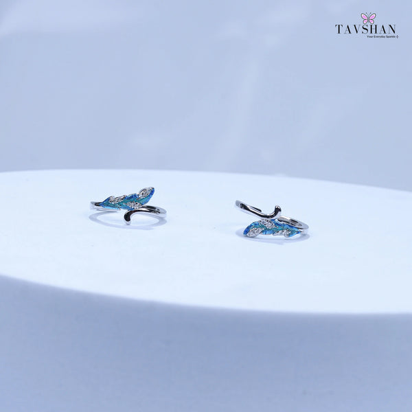 925 Sterling Silver Adjustable Toe Ring – Blue Enamel Feather Leaf Design with Sparkling Stones Tavshan