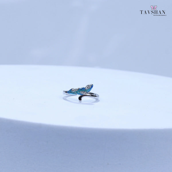 925 Sterling Silver Adjustable Toe Ring – Blue Enamel Feather Leaf Design with Sparkling Stones Tavshan