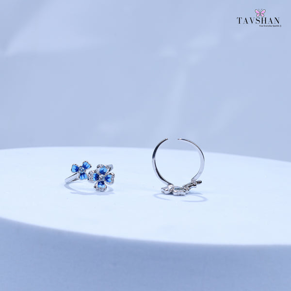925 Sterling Silver Adjustable Toe Ring – Blue Enamel Triple Flower Design with Sparkling Stones