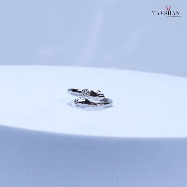 925 Sterling Silver Hug Me Adjustable Ring with CZ Stone