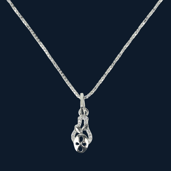 Silver necklace with a pendant on a light gray background
