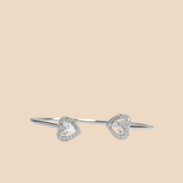 925 Sterling Silver Open Heart CZ Bangle Bracelet