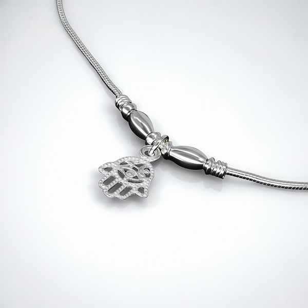 925 Sterling Silver Hamsa Hand Anklet Pair for Women | 925 Sterling Silver Payal