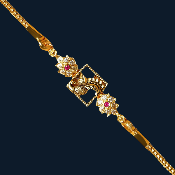 925 Silver Peacock & Floral Mugappu Chain for Women | Gold-Plated Thali Chain | Traditional Daily Wear Silver Chain - Tavshan