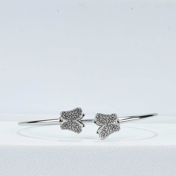 925 Sterling Silver Butterfly CZ Open Bangle Bracelet