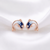 Dolphin Enamel Stud Earrings | Pure 925 Silver Rose Gold Finish BIS Hallmarked | Tavshan