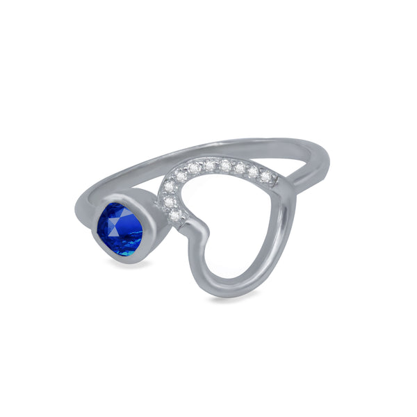 Blue Heart Spark Ring – Rhodium Plated 925 Sterling Silver