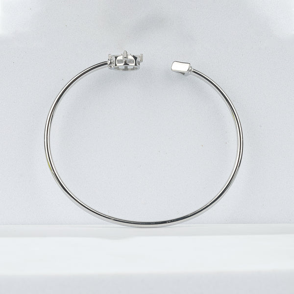 925 Sterling Silver Compass & Arrow CZ Open Bangle Bracelet