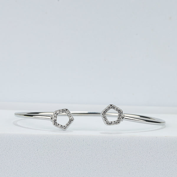 925 Sterling Silver Twin Geometric CZ Open Bangle Bracelet