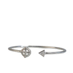 925 Sterling Silver Compass & Arrow CZ Open Bangle Bracelet