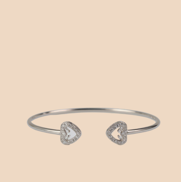 925 Sterling Silver Open Heart CZ Bangle Bracelet