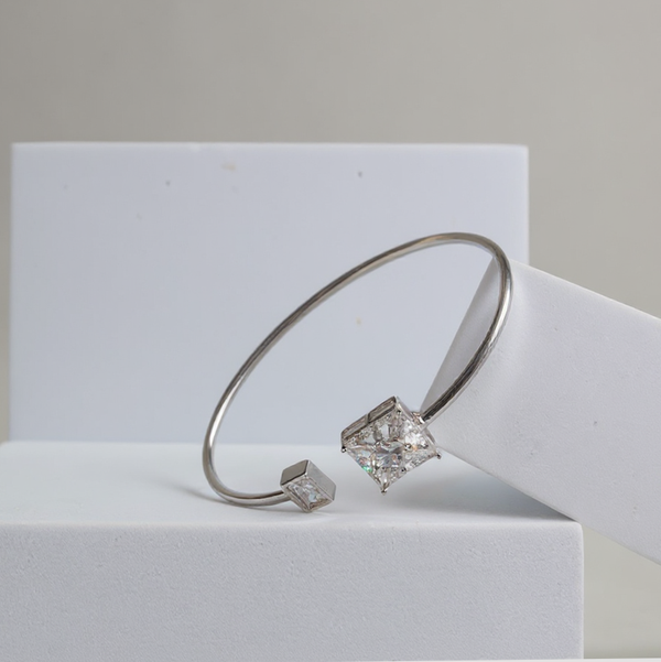925 Sterling Silver Dual Square CZ Open Bangle Bracelet