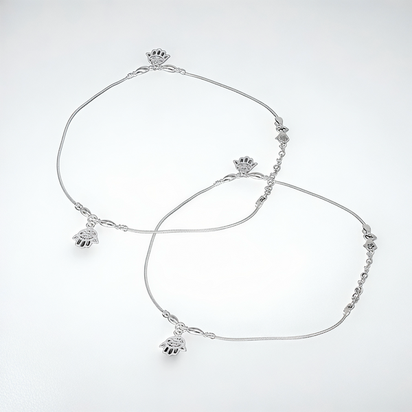 925 Sterling Silver Hamsa Hand Anklet Pair for Women | 925 Sterling Silver Payal - Tavshan