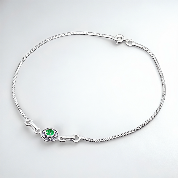 925 Sterling Silver Green Stone Classic Anklet Pair for Women | 925 Sterling Silver Payal - Tavshan