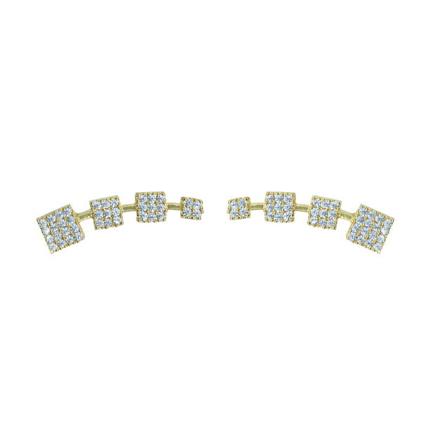 CZ Square Cluster Ear Cuff / Bluetooth Earring – Gold Plated 925 Sterling Silver