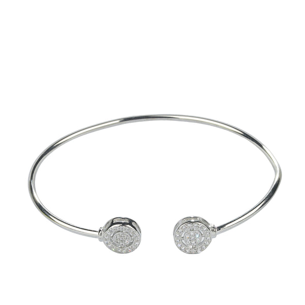 925 Sterling Silver Dual Round Halo CZ Open Bangle Bracelet