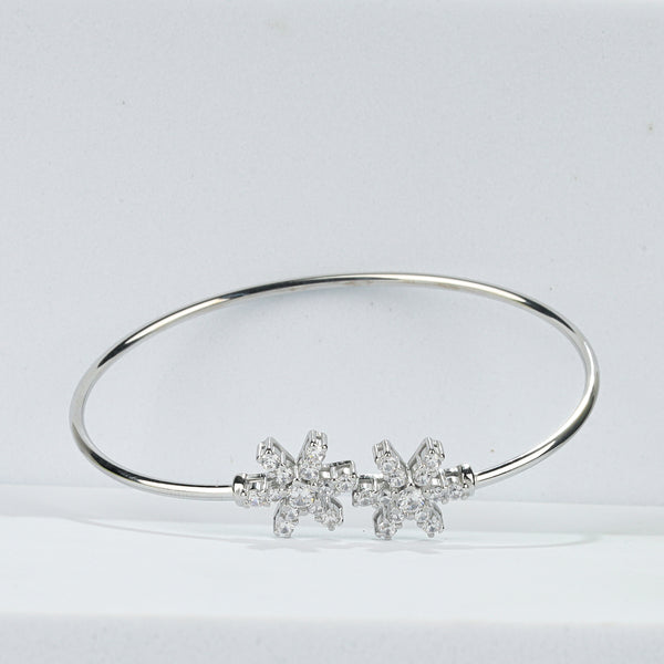 925 Sterling Silver Twin Starburst CZ Open Bangle Bracelet