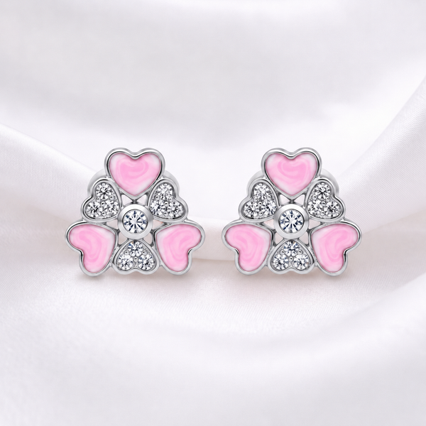 Heart CZ Stud Earrings | Pure 925 Silver BIS Hallmarked | Tavshan