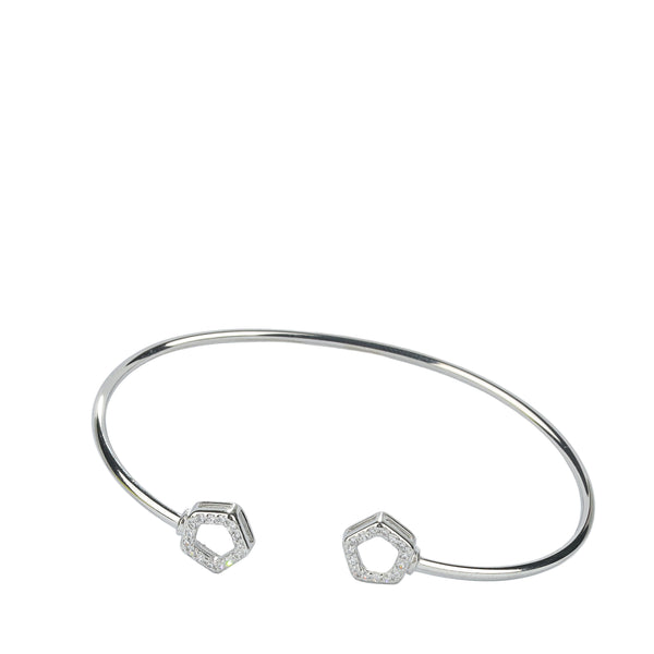 925 Sterling Silver Twin Geometric CZ Open Bangle Bracelet