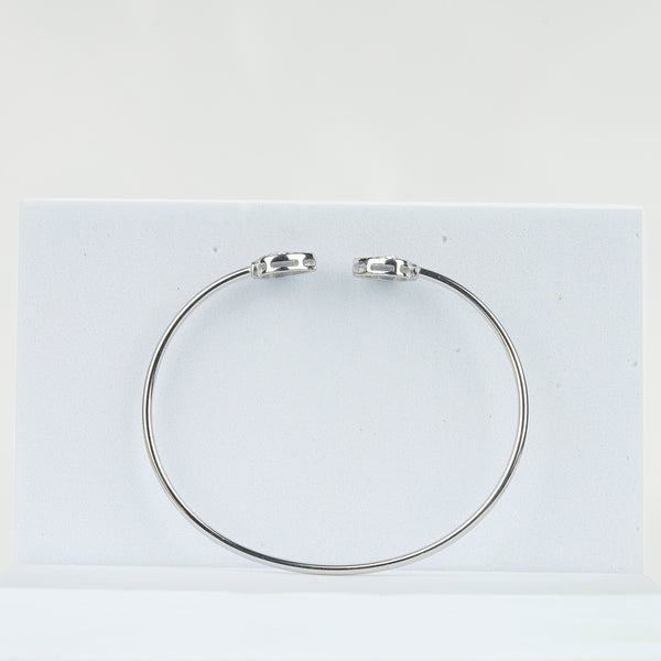 925 Sterling Silver Twin Teardrop CZ Open Bangle Bracelet