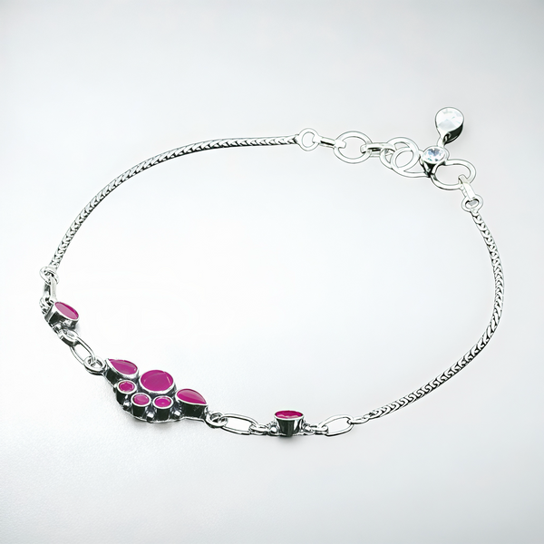 925 Sterling Silver Pink & White CZ Stone Anklet Pair for Women | 925 Sterling Silver Payal