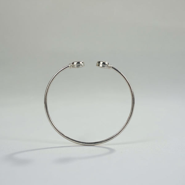 925 Sterling Silver Dual Round Halo CZ Open Bangle Bracelet