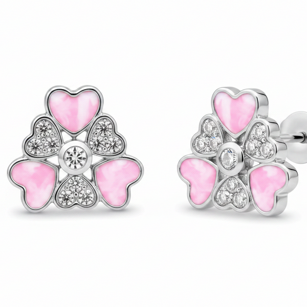 45-Degree Angle - Rhodium Silver Heart Earrings