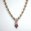925 Silver Ruby–Emerald CZ Floral Necklace Set for Women | Gold-Plated Bridal Jewellery with Screw-Back Earrings
