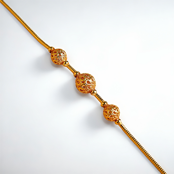 925 Silver Filigree Ball Mugappu Chain for Women | Gold-Plated Thali Chain with Three Intricate Beads | Traditional South Indian Silver Chain