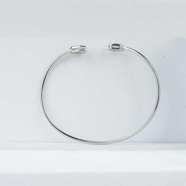 925 Sterling Silver Twin Geometric CZ Open Bangle Bracelet