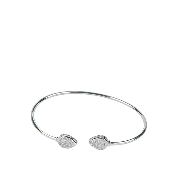 925 Sterling Silver Twin Teardrop CZ Open Bangle Bracelet