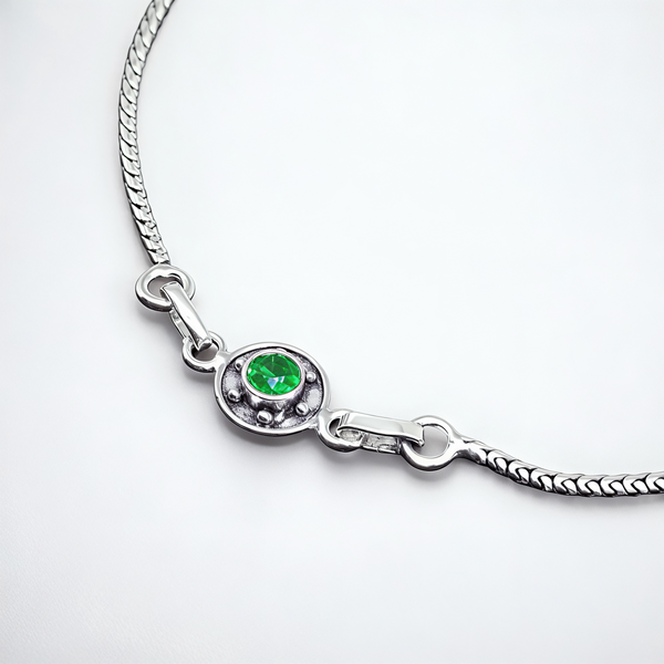 925 Sterling Silver Green Stone Classic Anklet Pair for Women | 925 Sterling Silver Payal - Tavshan
