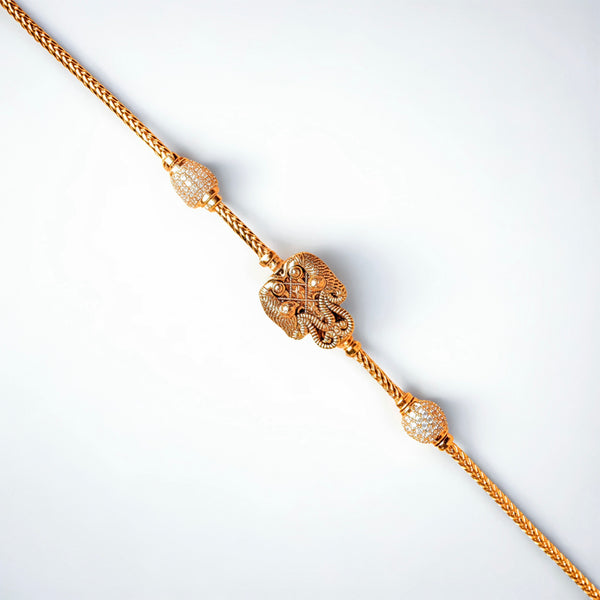 925 Silver Ganesha Mugappu Chain for Women | Gold-Plated Thali / Daily Wear Chain with CZ Balls | Traditional South Indian Style