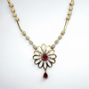 925 Silver Ruby CZ Floral Necklace Set for Women | Gold-Plated Bridal Jewellery with Screw-Back Earrings