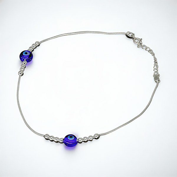925 Sterling Silver Blue Evil Eye Anklet Pair for Women | 925 Sterling Silver Payal