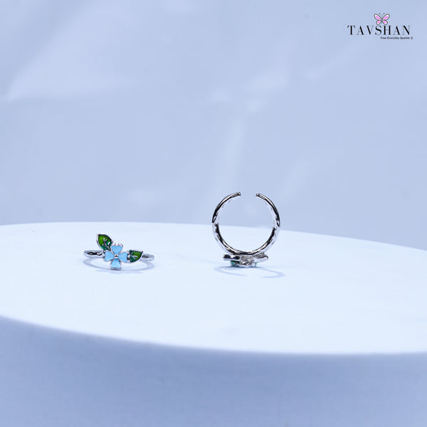 Stylish Sterling Silver Flower Toe Ring – Two Colored Leaves & Adjustable Fit - Tavshan