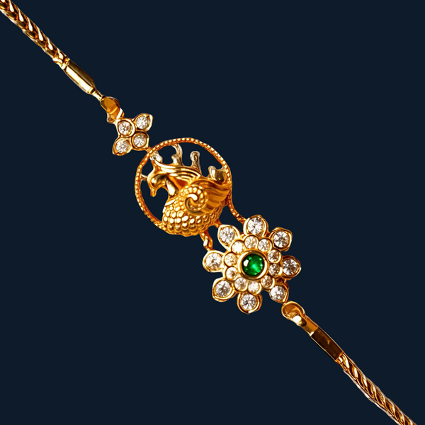 925 Silver Peacock Floral Mugappu Chain for Women | Gold-Plated Thali Chain with CZ Stones | Traditional South Indian Silver Chain - Tavshan