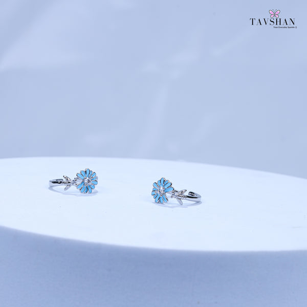 925 Sterling Silver Adjustable Toe Ring – Blue Floral Enamel with Sparkle Stone