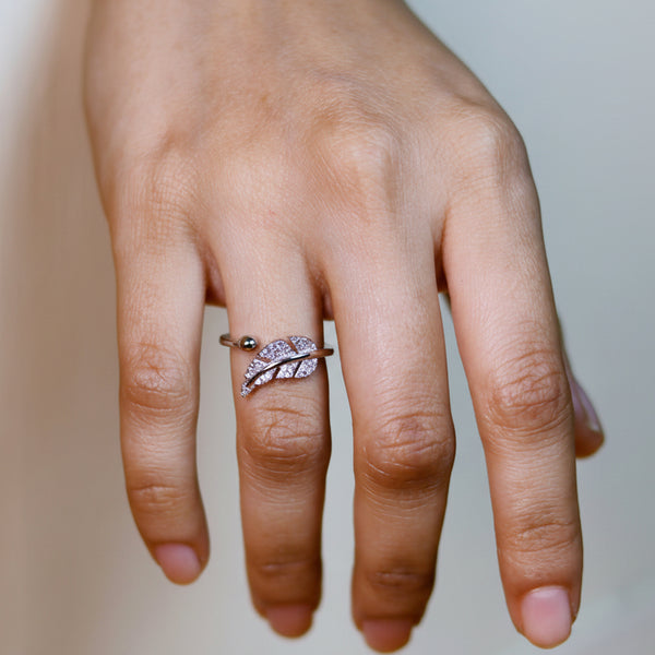 925 Sterling Silver Leaf Feather Open Ring