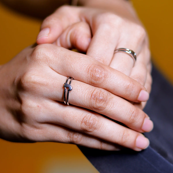 925 Sterling Silver Minimal Heart Dual Band Ring -Two finger