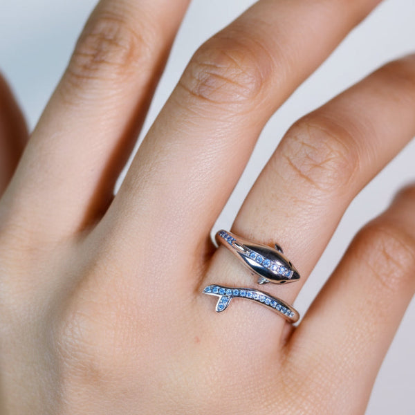 925 sterling silver dolphin Adjustable ring