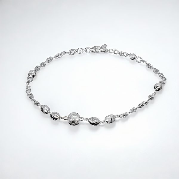 925 Sterling Silver Textured Round Bead Anklet Pair for Women | 925 Sterling Silver Payal - Tavshan