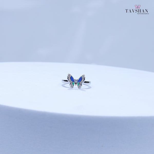 925 Sterling Silver Adjustable Toe Ring – Blue Enamel Butterfly with Sparkling Stone Accents