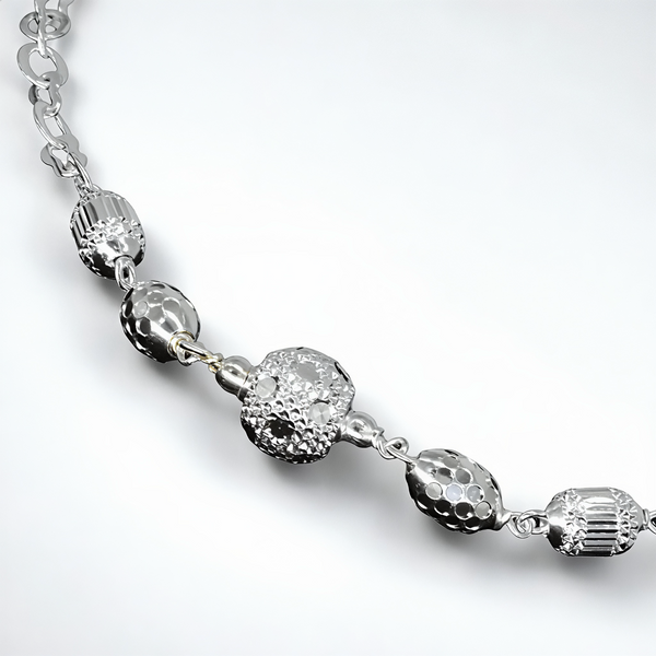 925 Sterling Silver Textured Round Bead Anklet Pair for Women | 925 Sterling Silver Payal - Tavshan