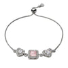 925 Sterling Silver Pink Stone & Heart CZ Halo Bracelet