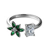 925 Sterling Silver Green Flower and Solitaire Ring
