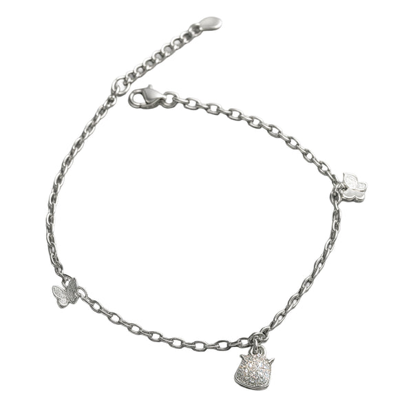 Butterfly & Charm Silver Anklet