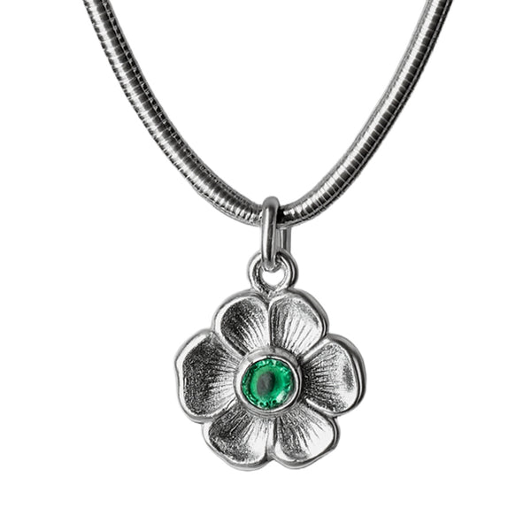 925 Sterling Silver Green Stone Floral Pendant Necklace